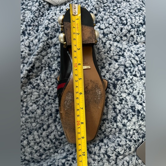 Gucci Black Leather Peyton Pearl Loafer Heel GG Marmont - Picture 12 of 13